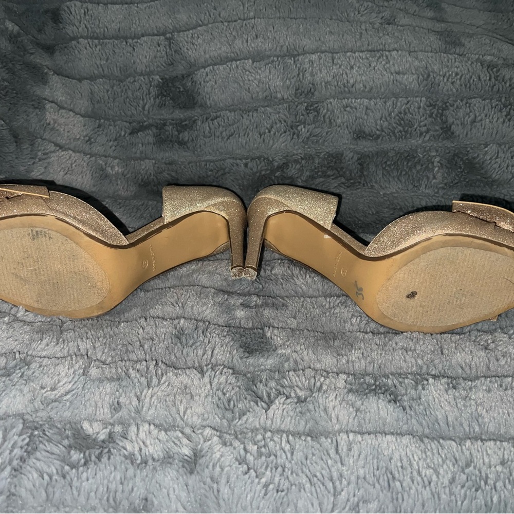 Betsey Johnson Sparkling Gold Heels with Bow - Picture 4 of 5